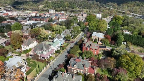 American neighborhood with american architectures design on sunny day. Beautiful autumn day in USA w