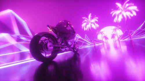 Futuristic Biker Riding Synthwave Background