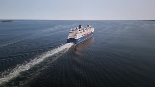 Aerial View of a Cruise Ship Sailing on the Ocean