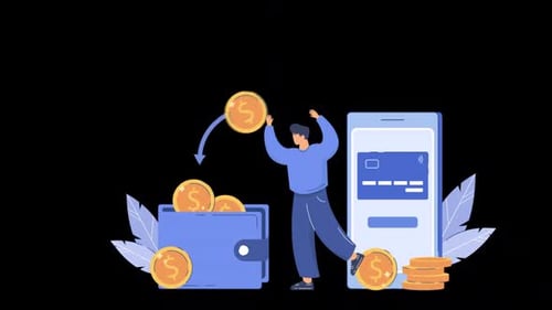 Man Receiving Cashback to Wallet Alpha Channel