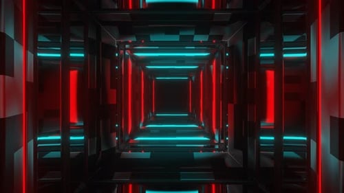 Red And Cyan Neon Mirror Corridor Background Vj Loop In 4K