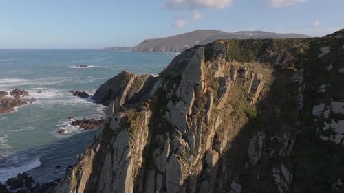 Loiba Cliffs In The Rias Altas Region Of Northern Galicia, Spain. Aerial Shot