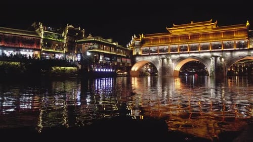 The Hong Bridge (Rainbow Bridge) at night, Fenghuang County