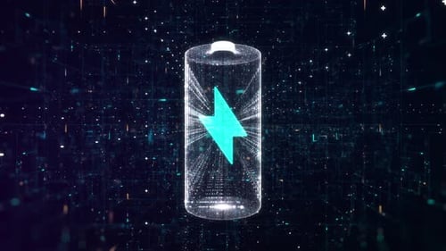 Animated Digital Battery Charging Icon with Futuristic Grid