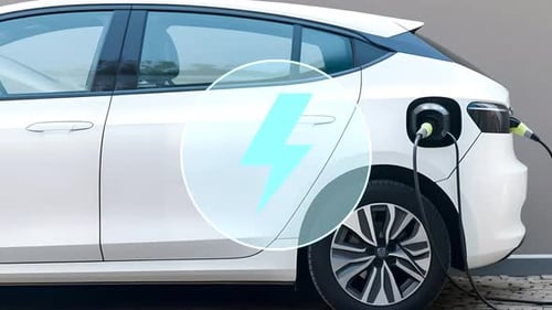 Electric Vehicle Charging with Glowing Lightning Bolt Animation