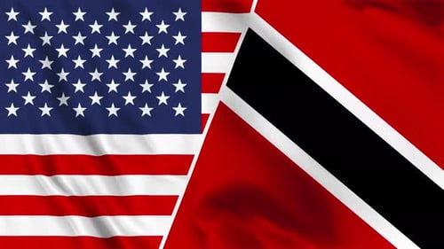 Waving Flags of United States and Trinidad and Tobago