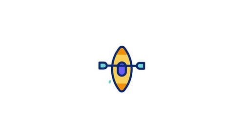 Animated Flat Design Kayak Icon Paddling on Water