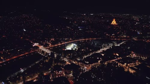 Illuminated Tbilisi Cityscape At Night, Georgia