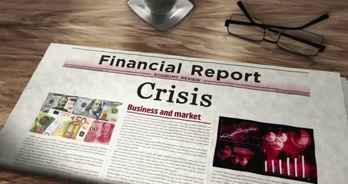 Financial Report Crisis Newspaper with Economic Graphs and Global Currencies