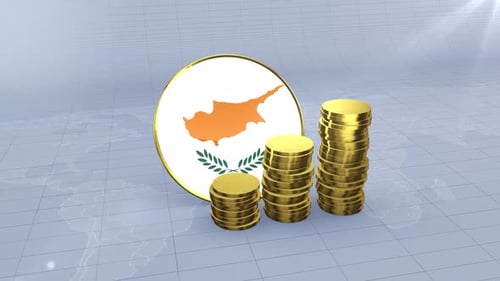 Cyprus Flag With Plain Gold Coins Tower