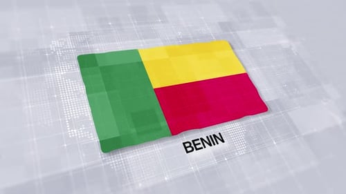 Benin Flag Waving Animation on Digital World Map Background