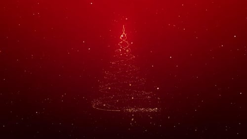 Golden Particle Christmas Tree Reveal Animation on Red