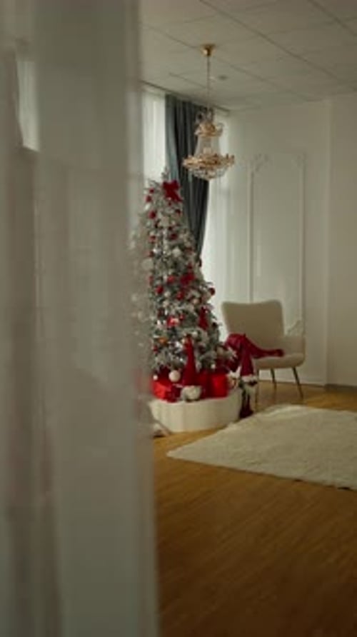 Christmas Tree with Gifts in Decorated Home
