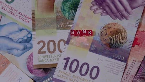 Swiss Francs Currency With Bank Blocks