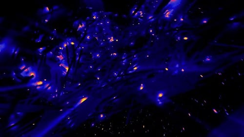 Abstract Futuristic Tunnel Fly-through with Blue and Orange Glowing Particles