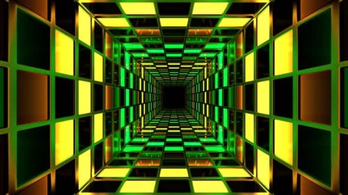 Turquoise And Yellow Bright Square Screens Tunnel Background Vj Loop In 4K