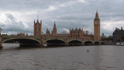 Cinemagraph of Houses of Parliament and the City of Westminster Bridge, Big Ben, Castle, Abbey and T