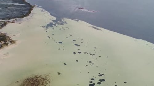 Aerial View of calm clear waters adjoining dark water