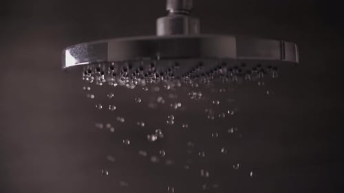Water Pouring Shower Closeup Water Jet in the Bathroom