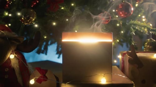 Magical Christmas Gift Box with Glowing Smoke