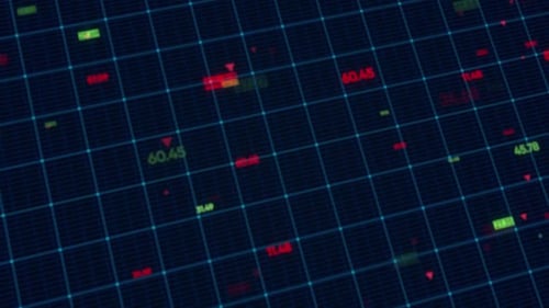 Digital Stock Market Display with Fluctuating Indicators