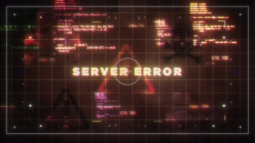 Digital Server Error Glitch Animation with Neon Effects