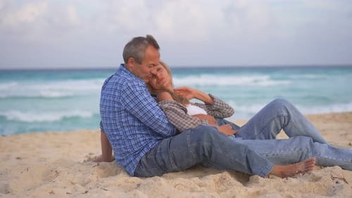 Romantic Middleaged Couple Enjoying a Peaceful Evening Together on the Beach Love Connection and