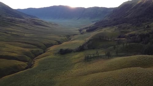 beautiful view of the Jemplang meadow, Mount Bromo national park, Indonesia. aerial meadows in the m