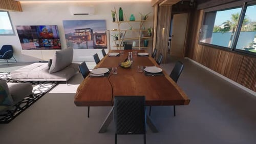 Villa in Frontignan dining room interior view.
