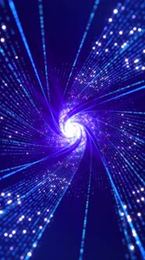 Tunnel numérique futuriste, innovation technologique abstraite, vitesse des lumières numériques, rayons lumineux au néon