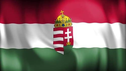 Waving Hungarian Flag with Coat of Arms Animated Background