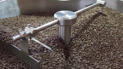 Coffee Beans Roasting in Industrial Machine, Food Production