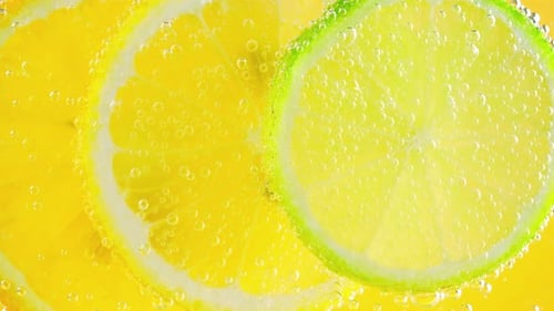 Refreshing Lemon and Lime Slices in Sparkling Water