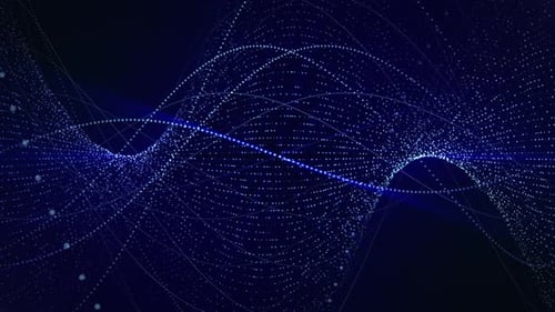 Seamless loop background with digital abstract form made of bright particles and moving hud elements