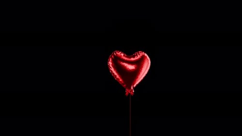 Red Heart Balloon Floating Animation on Black Background