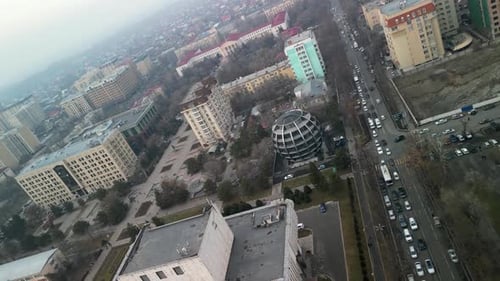 Sphere building in Bishkek, drone camera roll shot