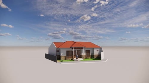 Maison au toit rouge sous le ciel bleu
