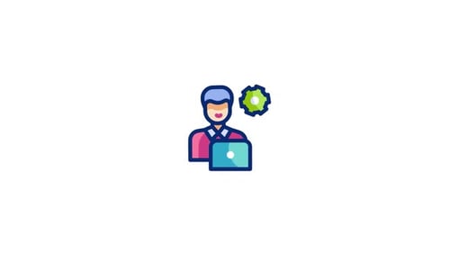 Animated Business Person Icon with Laptop and Gear