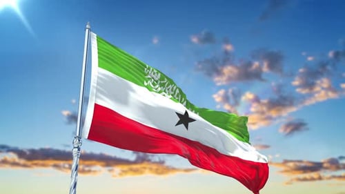 Somaliland Flag Waving Realistic With Sky