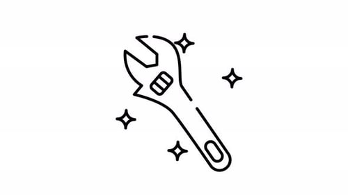 line art icon animation of wrench surrounded by four stars.