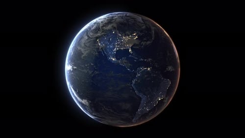 West Crescent Sun East Night Realistic Earth From Space Rotating Seamless Loop