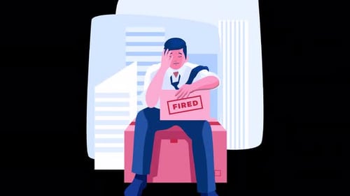 arbeitsloser Mann sucht Job, Jobkrise 4K-Animation mit Alphakanal