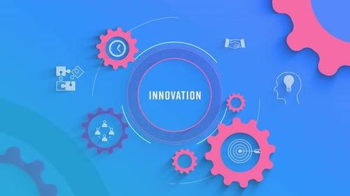 Corporate Innovation Concept with Rotating Gears and Animated Business Icons