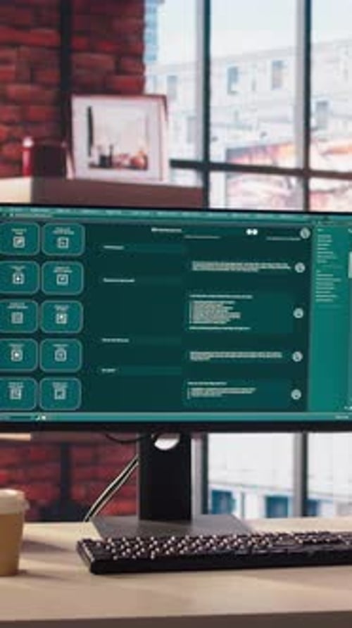 Computer-Setup im Workspace mit großem Sprachmodellprogramm
