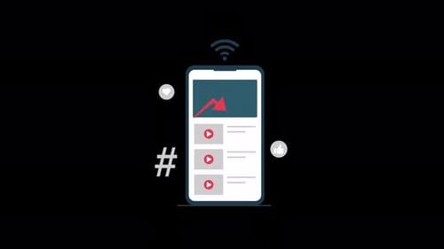Trending Video Graph On Phone. Social Media Growth Concept Animation Video - Transparent