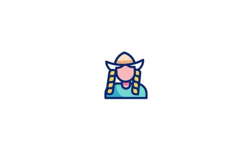 Animated Flat Design Icon of Person with Braids and Hat