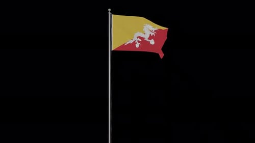 Bhutan Flag on Pole Alpha Channel
