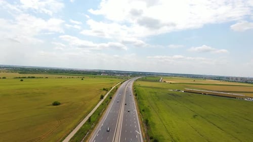 Aerial Prairie And Motorway Near Bucharest 4K