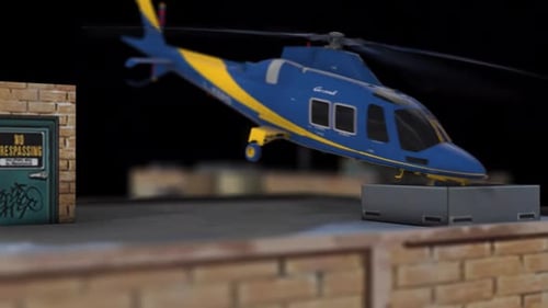 Helicopter Preparing To Fly On The Roof Of A Building In The City On Alpha Channel