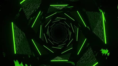 Green neon light tunnel